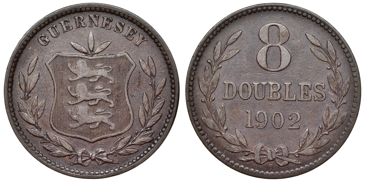 Гернси 8 даблов (дублей) 1902  KM 7 бронза    4117-546