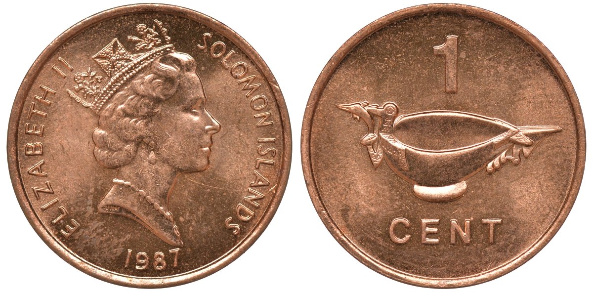 Соломоновы острова 1 цент 1987 Елизавета II (1953-) KM 24 сталь плакированная бронзой aUNC 4602-916