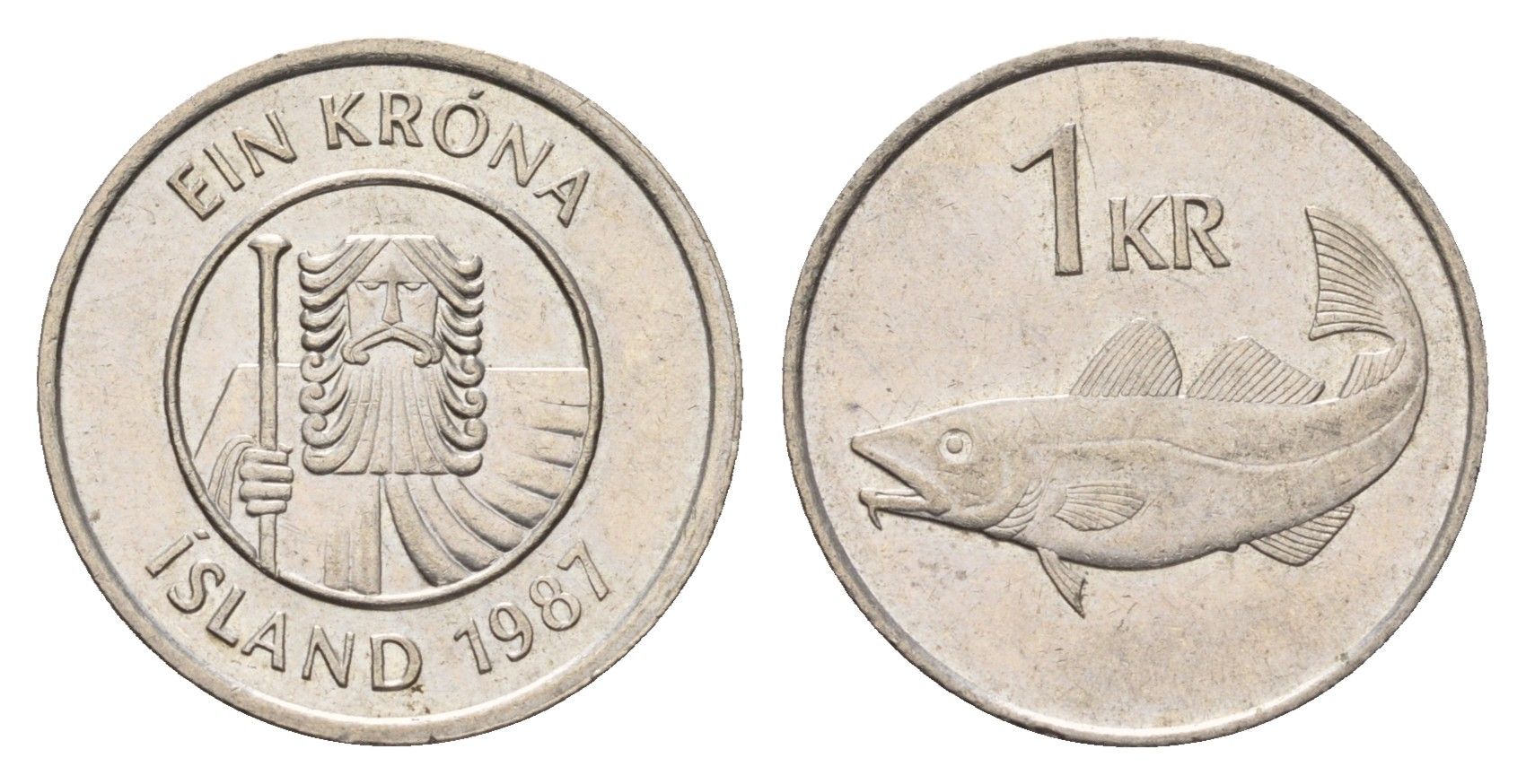 Исландия 1 крона 1987 треска KM 27 медно-никель 4691-541