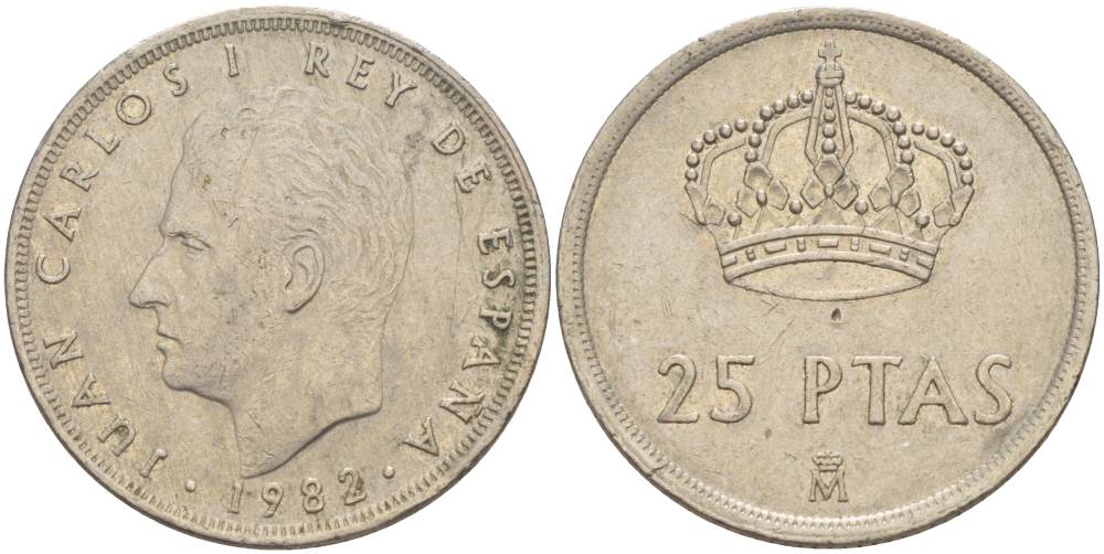Испания 25 песет 1982 Хуан Карлос I (1975-2014) KM 824 медно-никель 4551-1012
