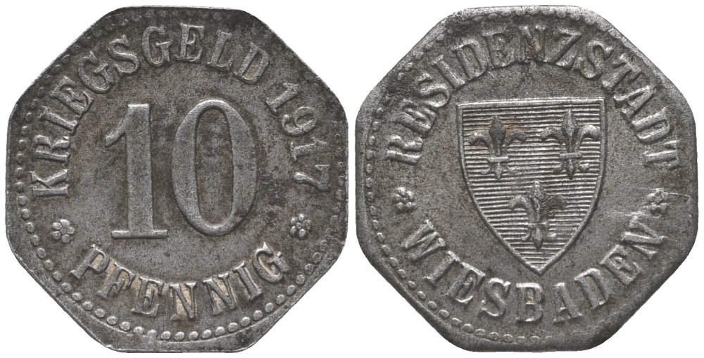 Висбаден 10 пфеннигов 1917 Funck 601.1, Men18 34104.1 железо 100-856