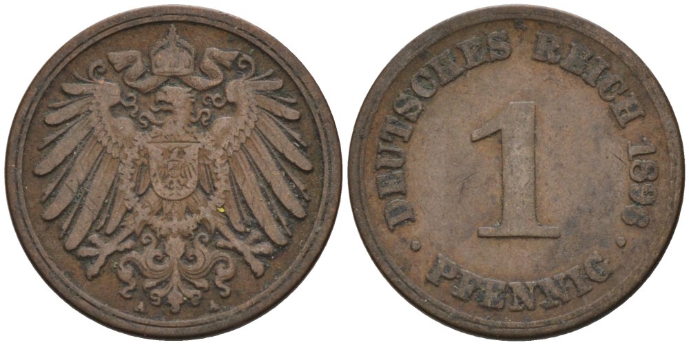 Германия 1 пфенниг 1896 A KM 10, J. 10 медь 4567-1121