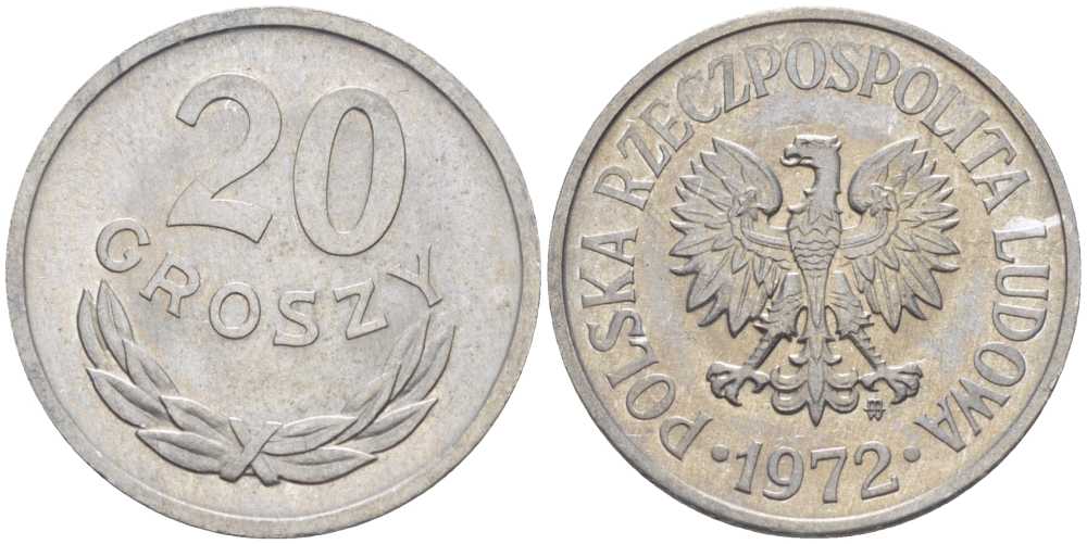 ПОЛЬША 20 ГРОШЕЙ 1972 MW KM А47 алюминий 201-458