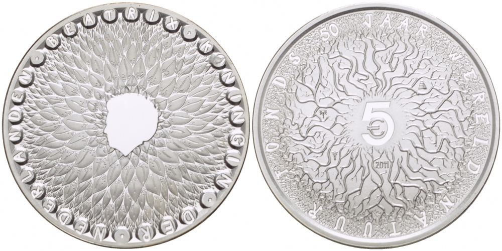 НИДЕРЛАНДЫ 5 ЕВРО 2011 50 ЛЕТ ВСЕМИРНОМУ ФОНДУ ДИКОЙ ПРИРОДЫ, ДИАМЕТР 33 ММ., ВЕС 15,5 ГР., ТИРАЖ 17500 ЭКЗ. KM NEW серебро PROOF 05-099-32