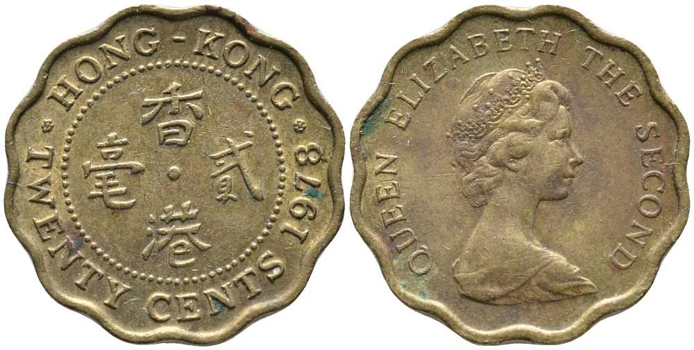 Гонконг 20 центов 1978 Елизавета II (1952-) KM 36 никель латунь 45-1112