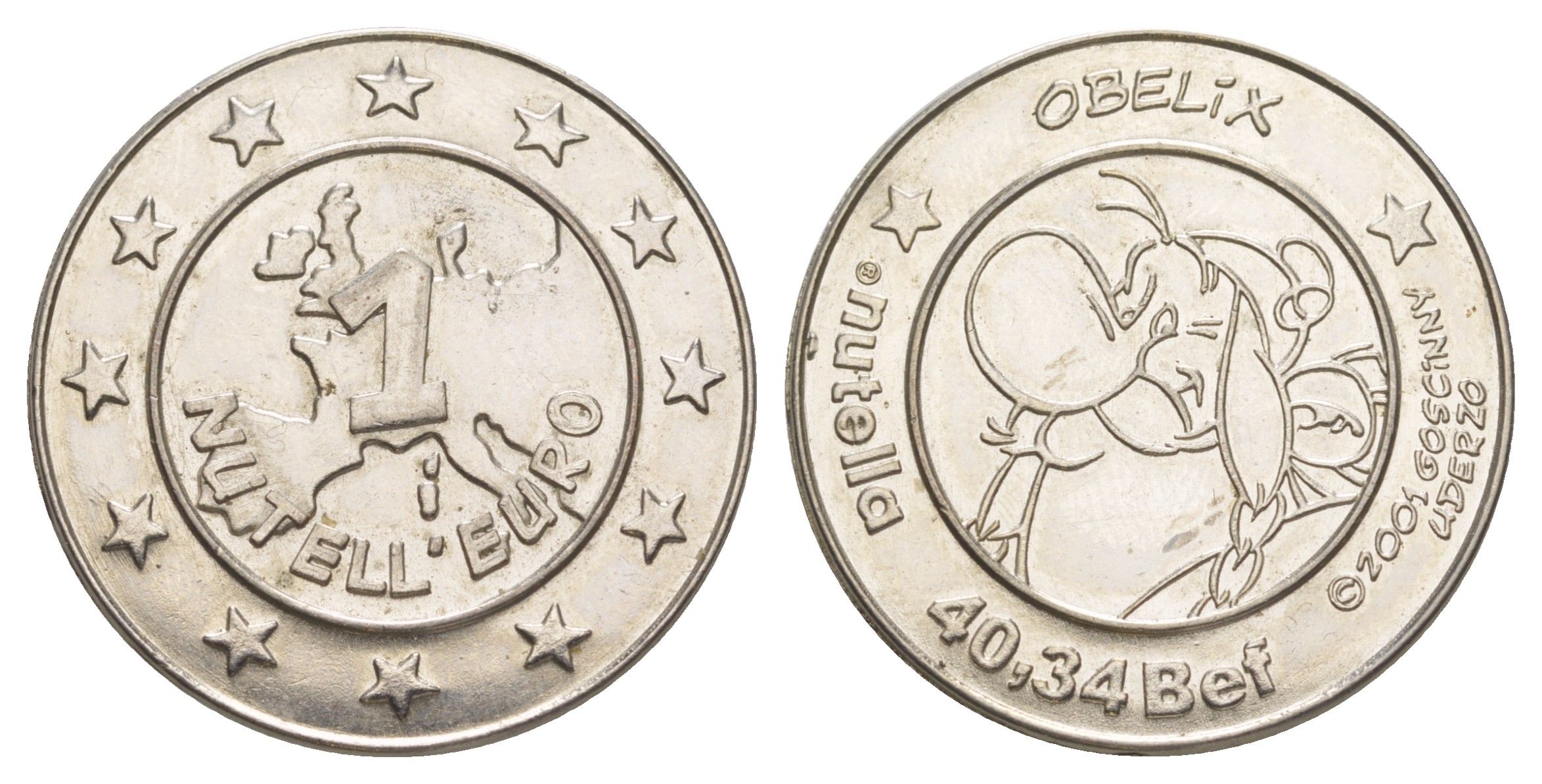 Бельгия 1 нутелла евро 2001 Астерикс, диаметр 39 мм, вес 5,2 гр белый металл 4172-447