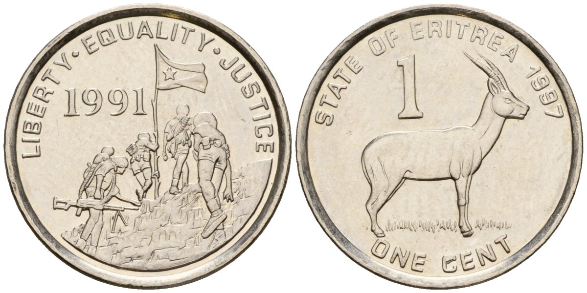 Эритрея 1 цент 1997 KM 43 сталь плакированная никелем 4160-1154
