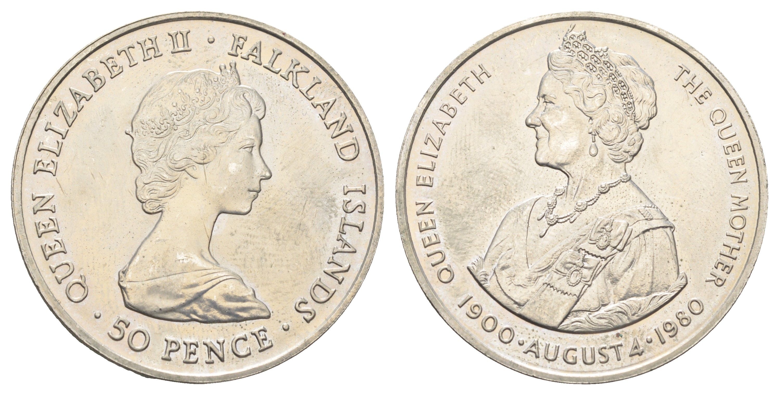 Фолклендские острова (Фолкленды) 50 пенсов 1980 80 лет со дня рождения Королевы Матери KM 15 медно-никель BU 11-165-25