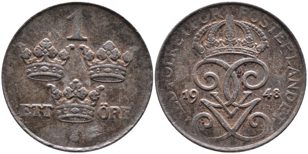 Швеция 1 эре 1948 Густав V (1907-1950) KM 810 железо 4387-545