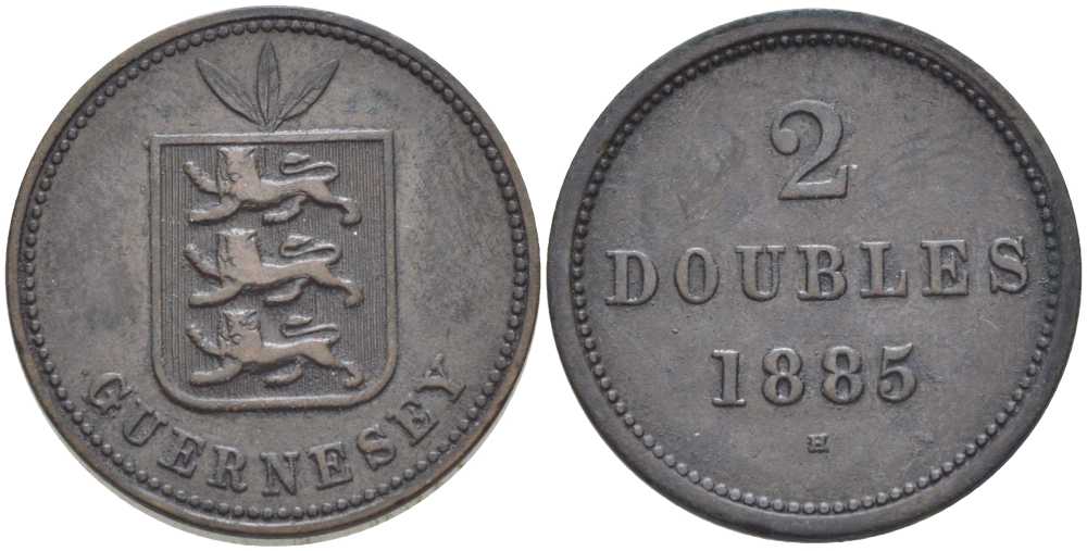 Гернси 2 дабла (дубля) 1885 H KM 9 бронза 3996-827