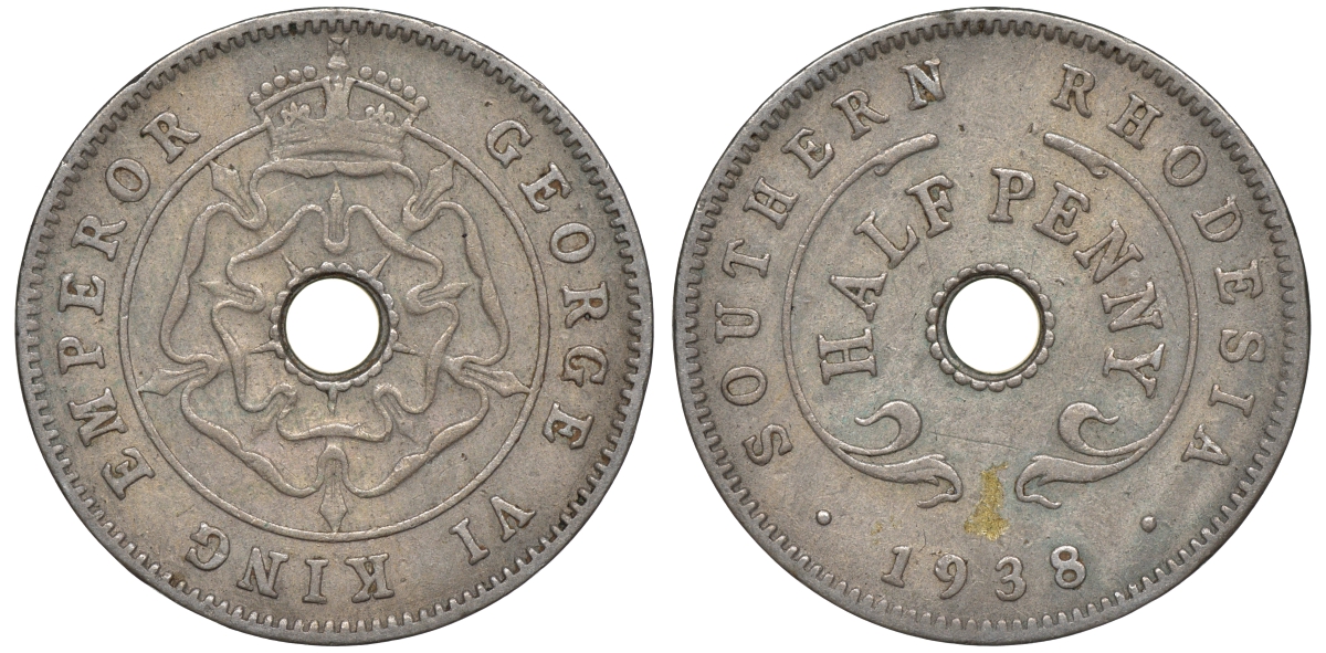 Британская Южная Родезия 1/2 пенни 1938 Георг VI (1937-1952) KM 14 медно-никель 4610-821