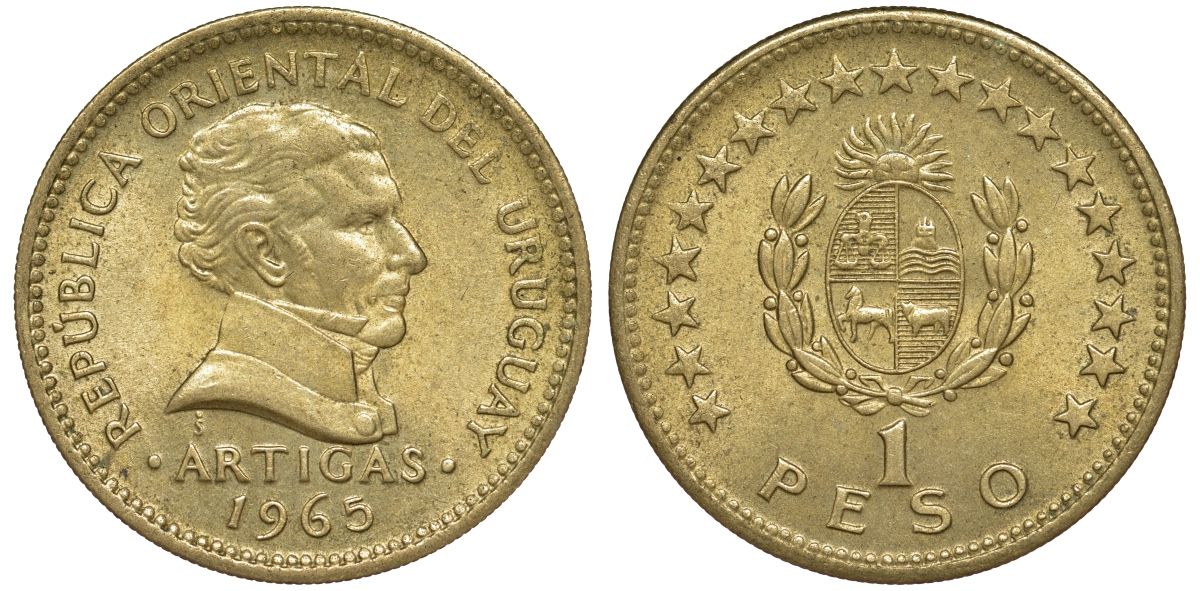 Уругвай 1 песо 1965 KM 46 алюминиевая бронза 92-514