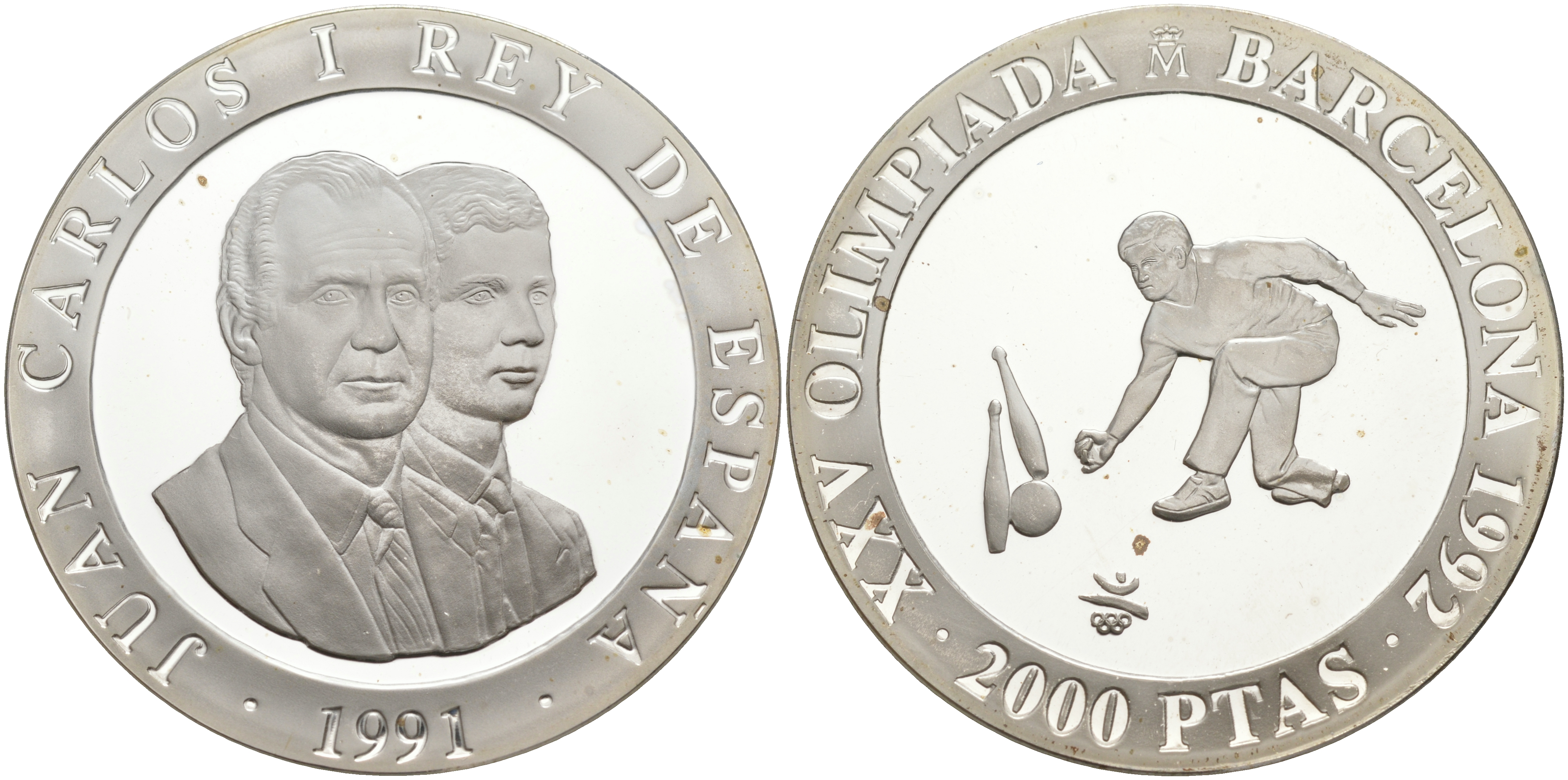 Испания 2000 песет 1991 XXV летние Олимпийские игры 1992 года в Барселоне, кегли KM 890 серебро PROOF 1072-8-51