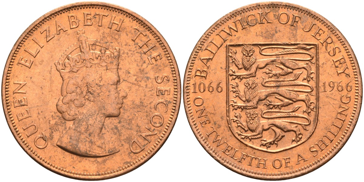 Джерси 1/12 шиллинга 1966 900 лет Нормандскому завоеванию KM 26 бронза UNC 4367-345