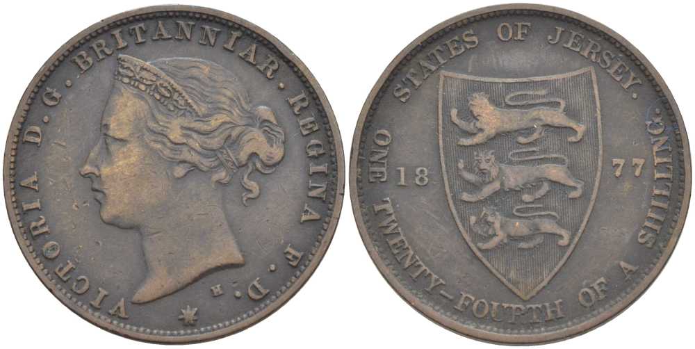 Джерси 1/24 шиллинга 1877 H, Виктория (1837-1901) KM 7 бронза 3996-813