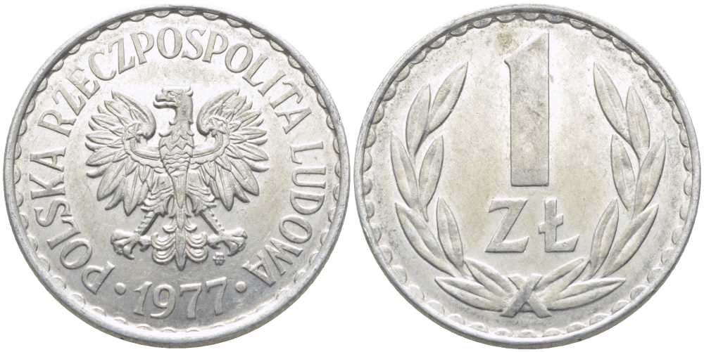 ПОЛЬША 1 ЗЛОТЫЙ 1977 MW KM 49.1 алюминий 113-415
