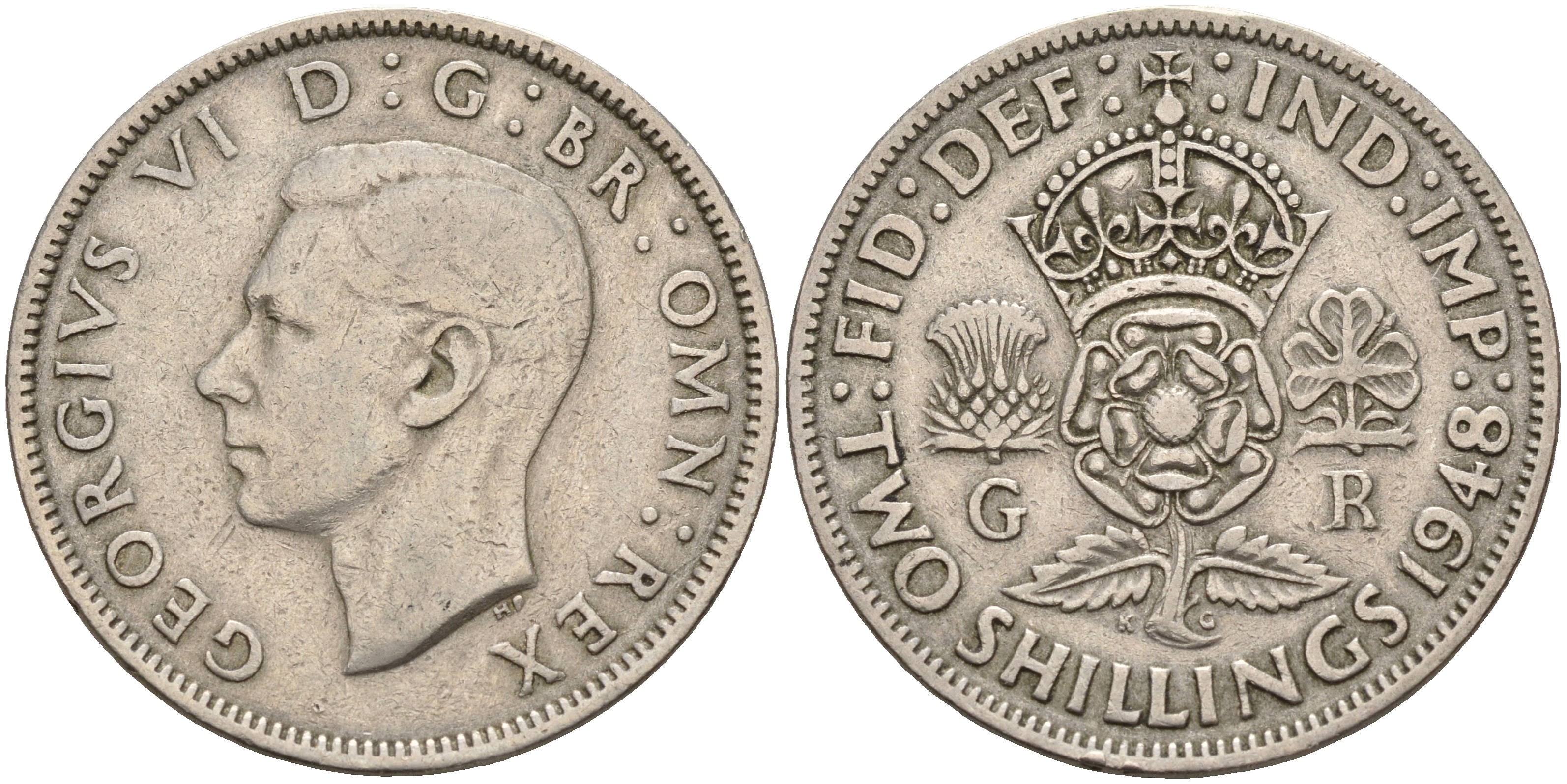 Великобритания 2 шиллинга (флорин) 1948 Георг VI (1936-1952) KM 865, Spink 4102 медно-никель    4149-434