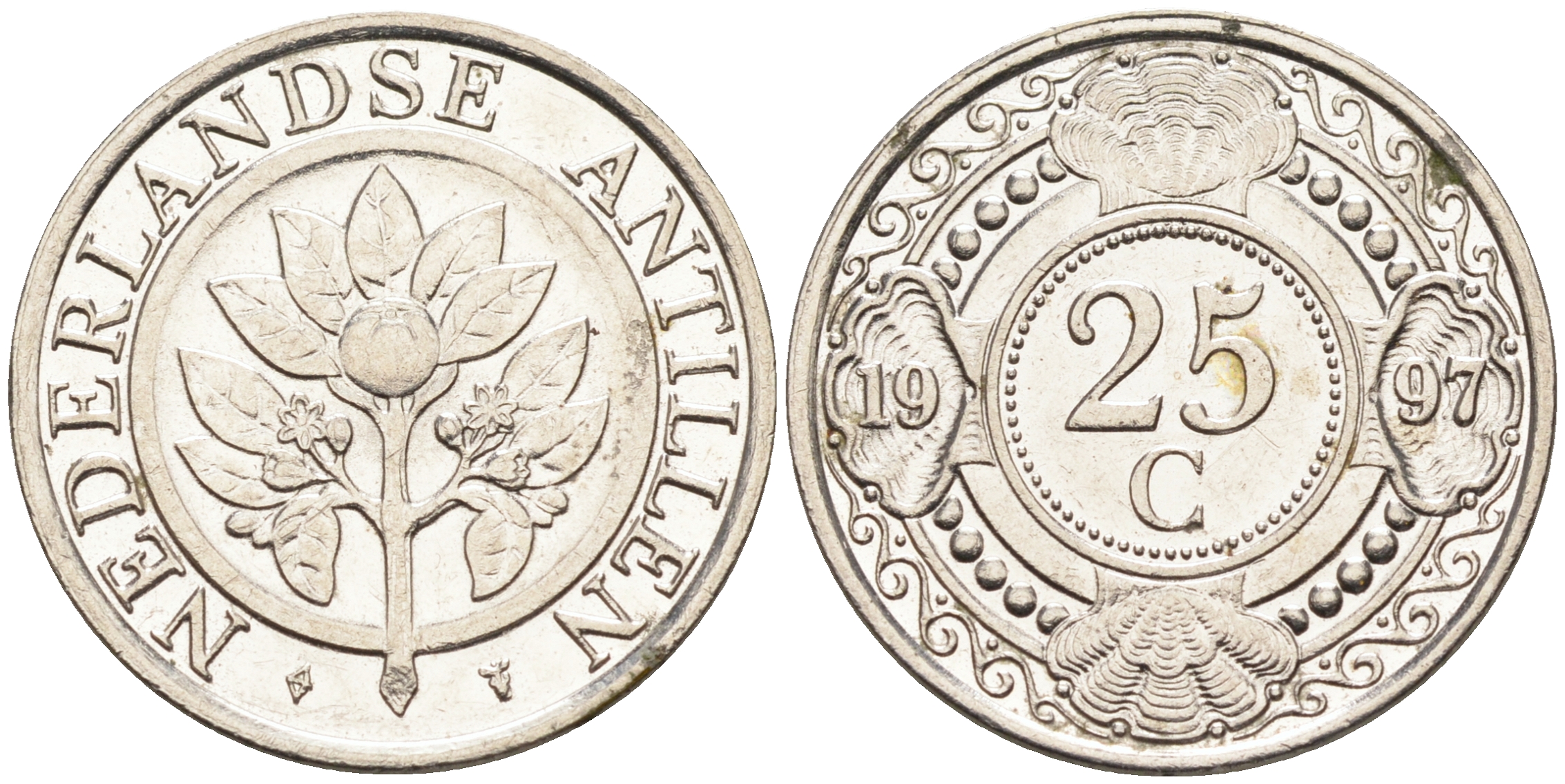 Нидерландские Антилы 25 центов 1997 Беатрикс (1980-2013) KM 35 сталь плакированная никелем 4169-427