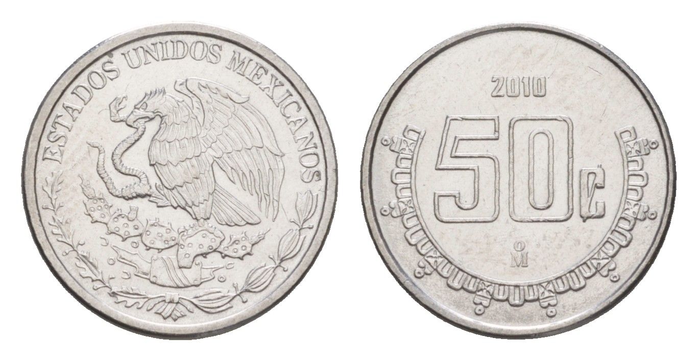 Мексика 50 сентаво 2010 Mo KM 936 нержавеющая сталь UNC 4636-512