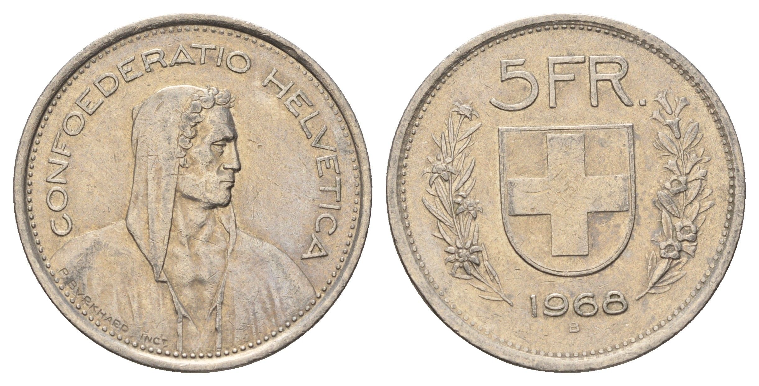 Швейцария 5 франков 1968 B KM 40a.1 медно-никель 4536-114