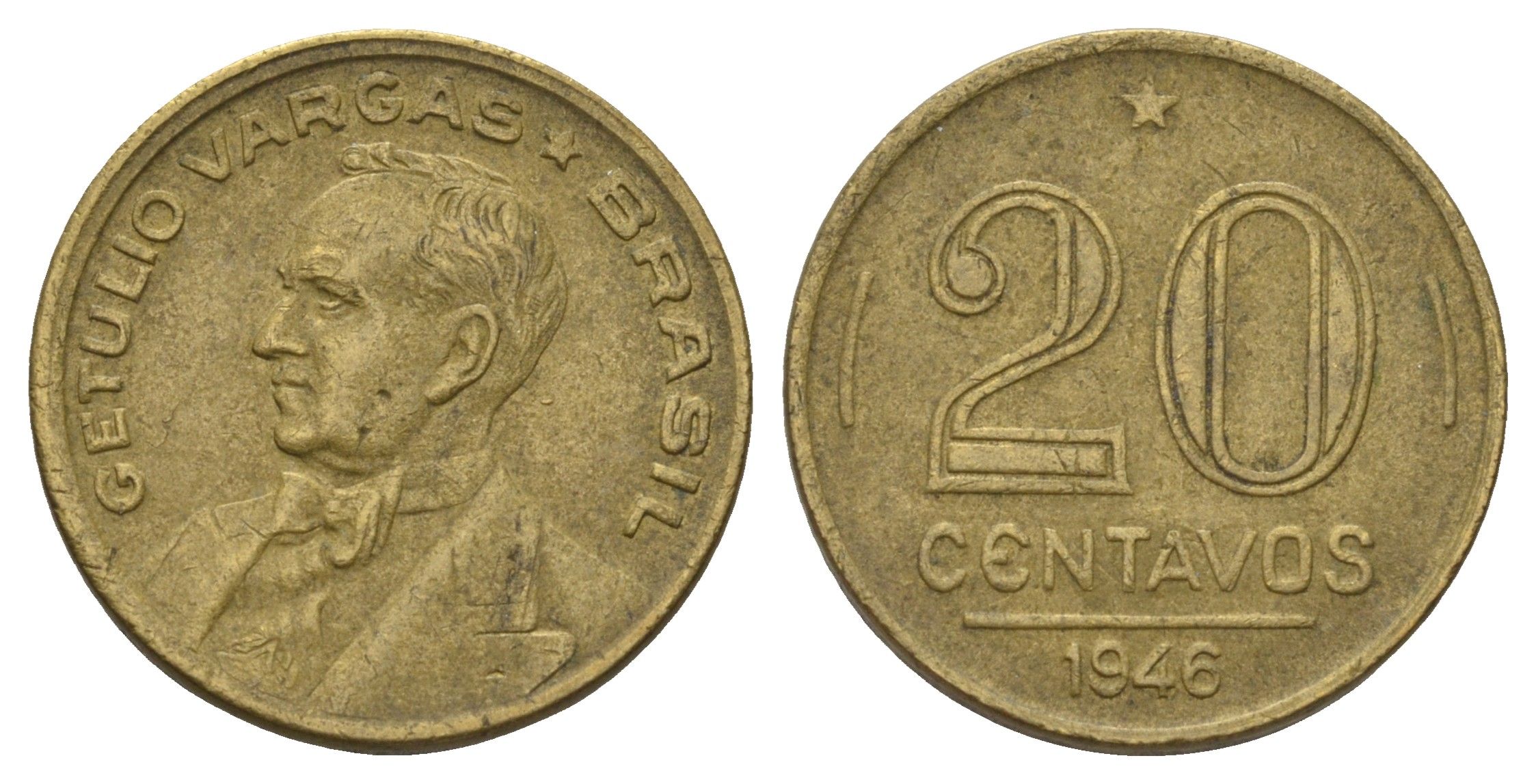 Бразилия 20 сентаво 1946 Жетулиу Варгас KM 556a алюминиевая бронза 4174-361