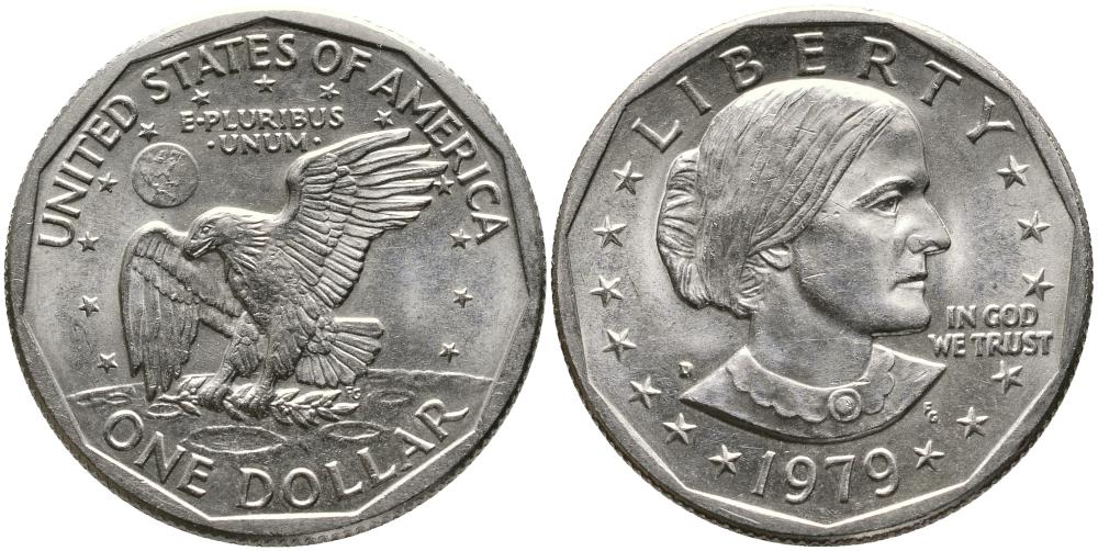 США 1 доллар 1979 D, Сьюзен Энтони KM 207 медь плакированная медно-никелем 3336-657