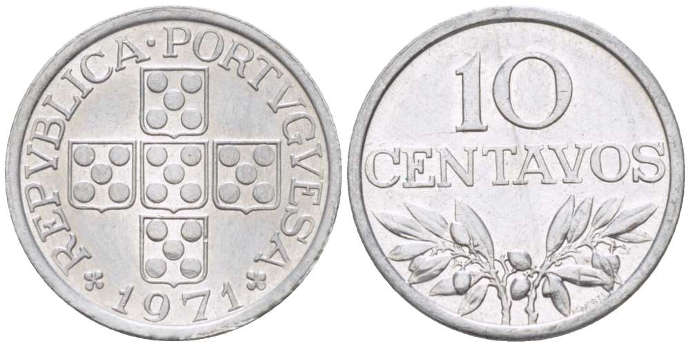 ПОРТУГАЛИЯ 10 СЕНТАВО 1971 KM 594 алюминий 4516-812