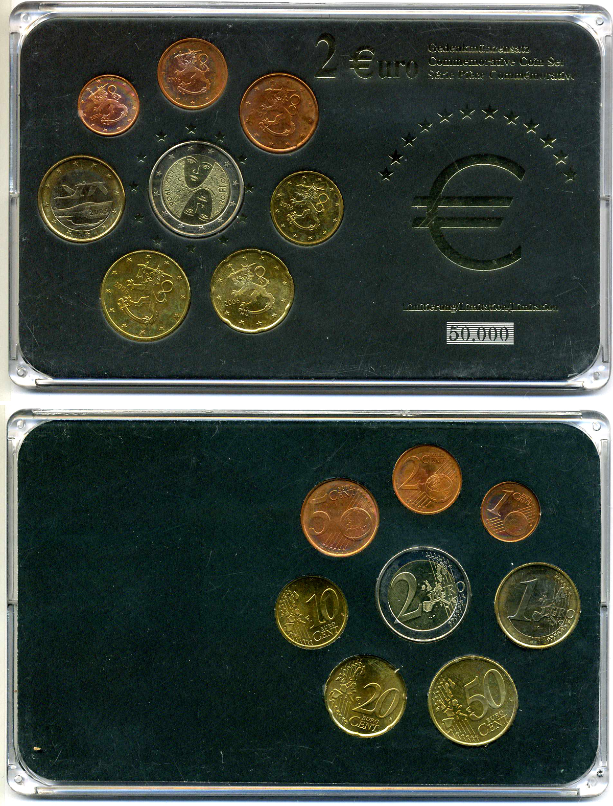 Финляндия евронабор из 8 монет 2001-2006 1 евроцент - 2 евро, включает 2 евро 100 лет парламентским реформам, в пластике запайка UNC 1-6-4-57