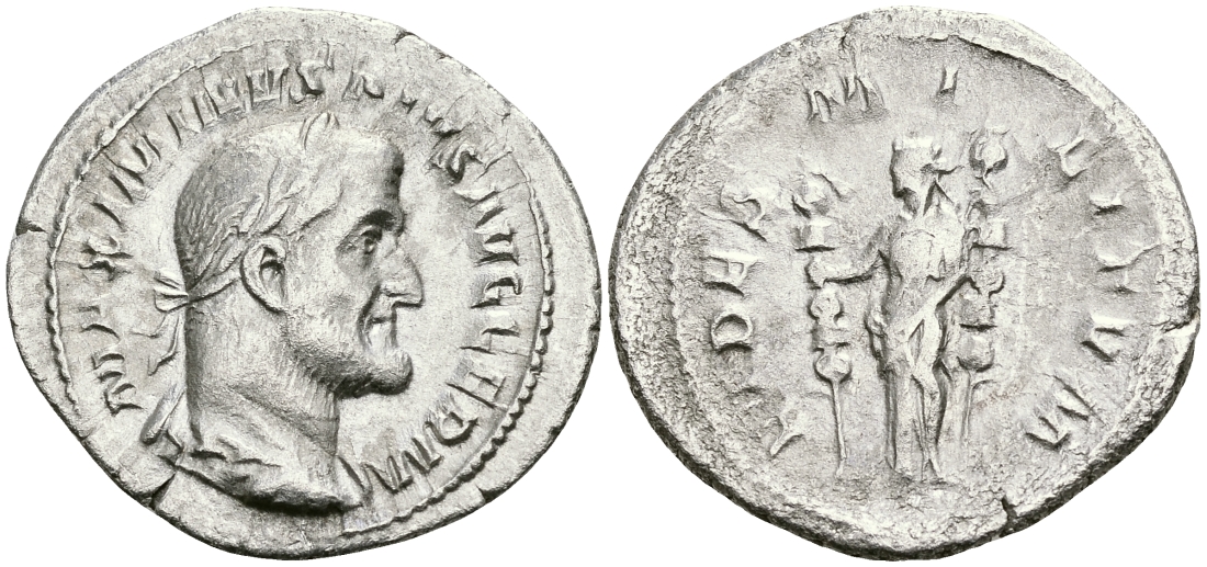 Римская Империя денарий 236 - 238 Максимин Фракиец FIDES MILITVM Фидея, персонификация Верности Рим Good Very fine RIC 18A серебро 00-00-00