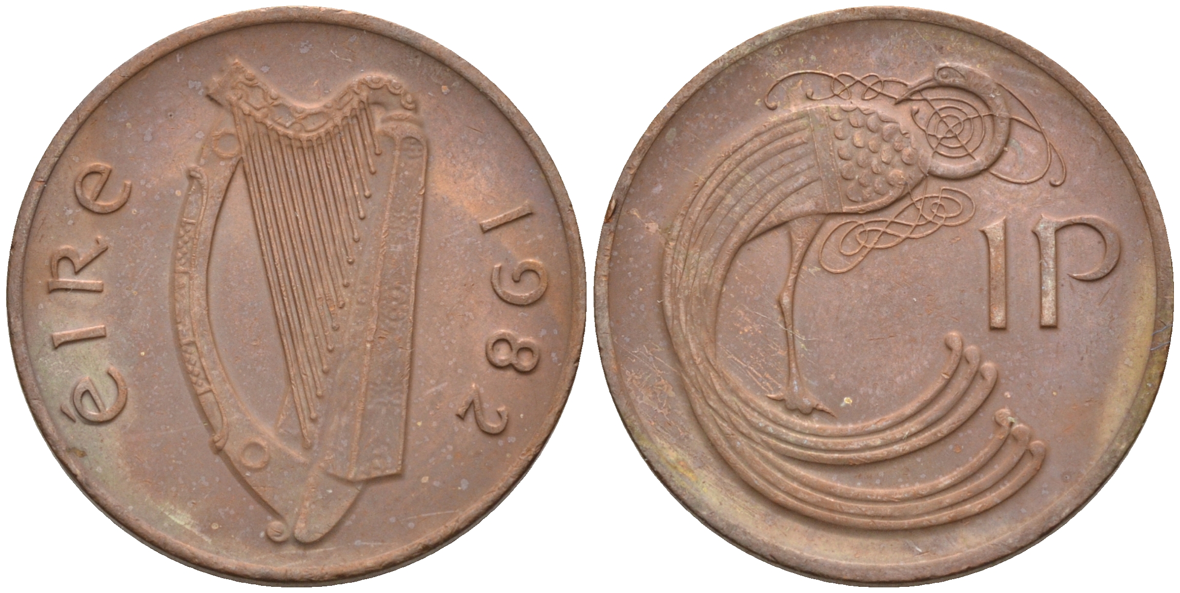 ИРЛАНДИЯ 1 ПЕННИ 1982 ПТИЧКА KM 20 бронза 4588-1038