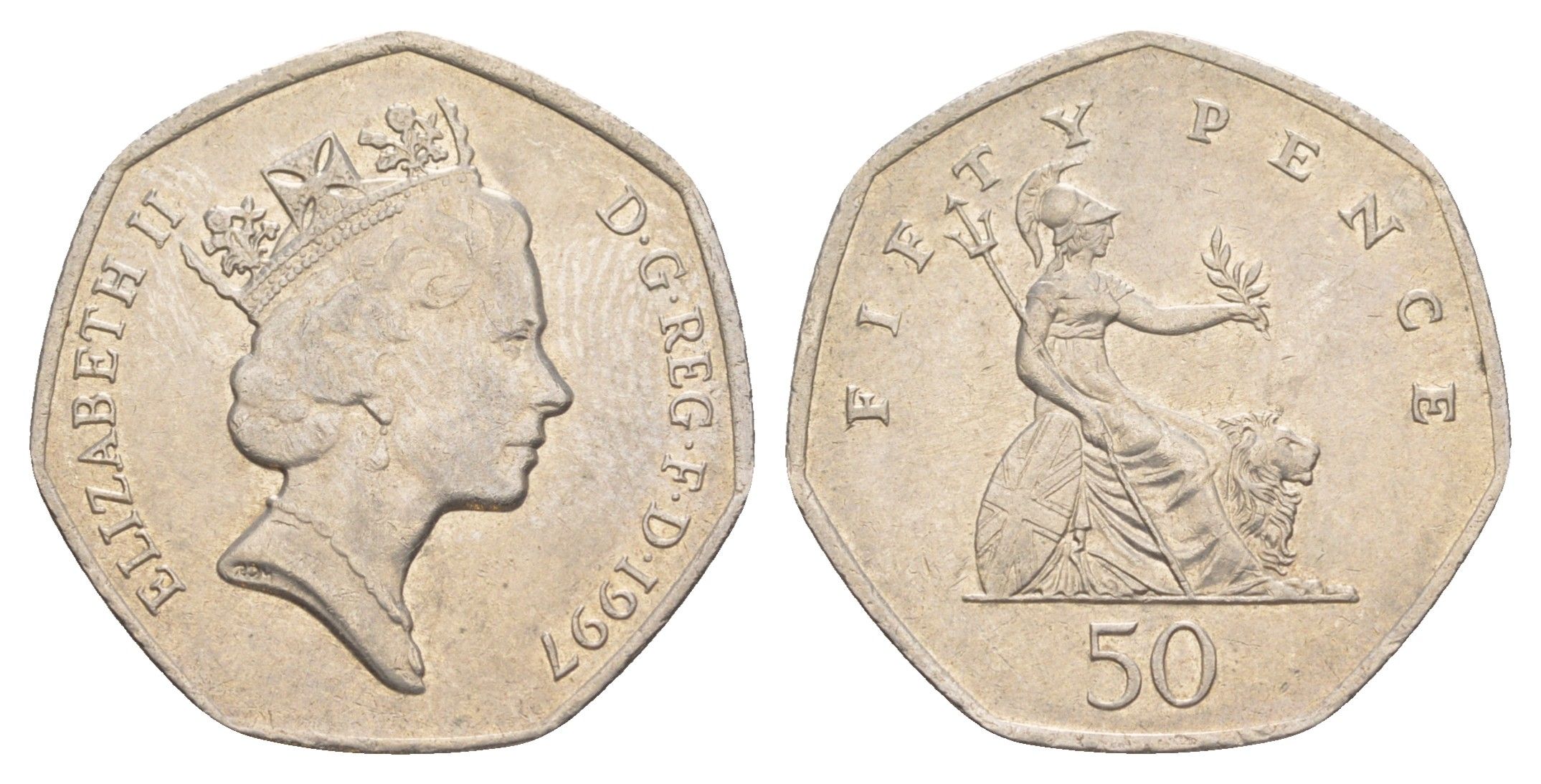 Великобритания 50 пенсов 1997 Елизавета II (1952-2022) KM 940.2, Spink 4351 (H7) медно-никель 4638-755