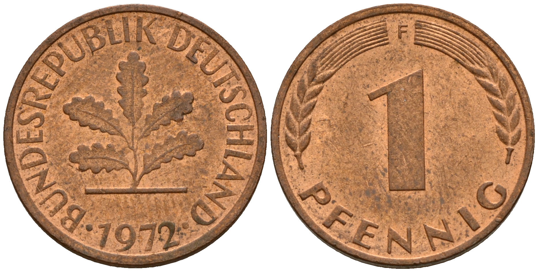 ФРГ 1 пфенниг 1972 F KM 105, J. 380 сталь плакированная медью    4598-523