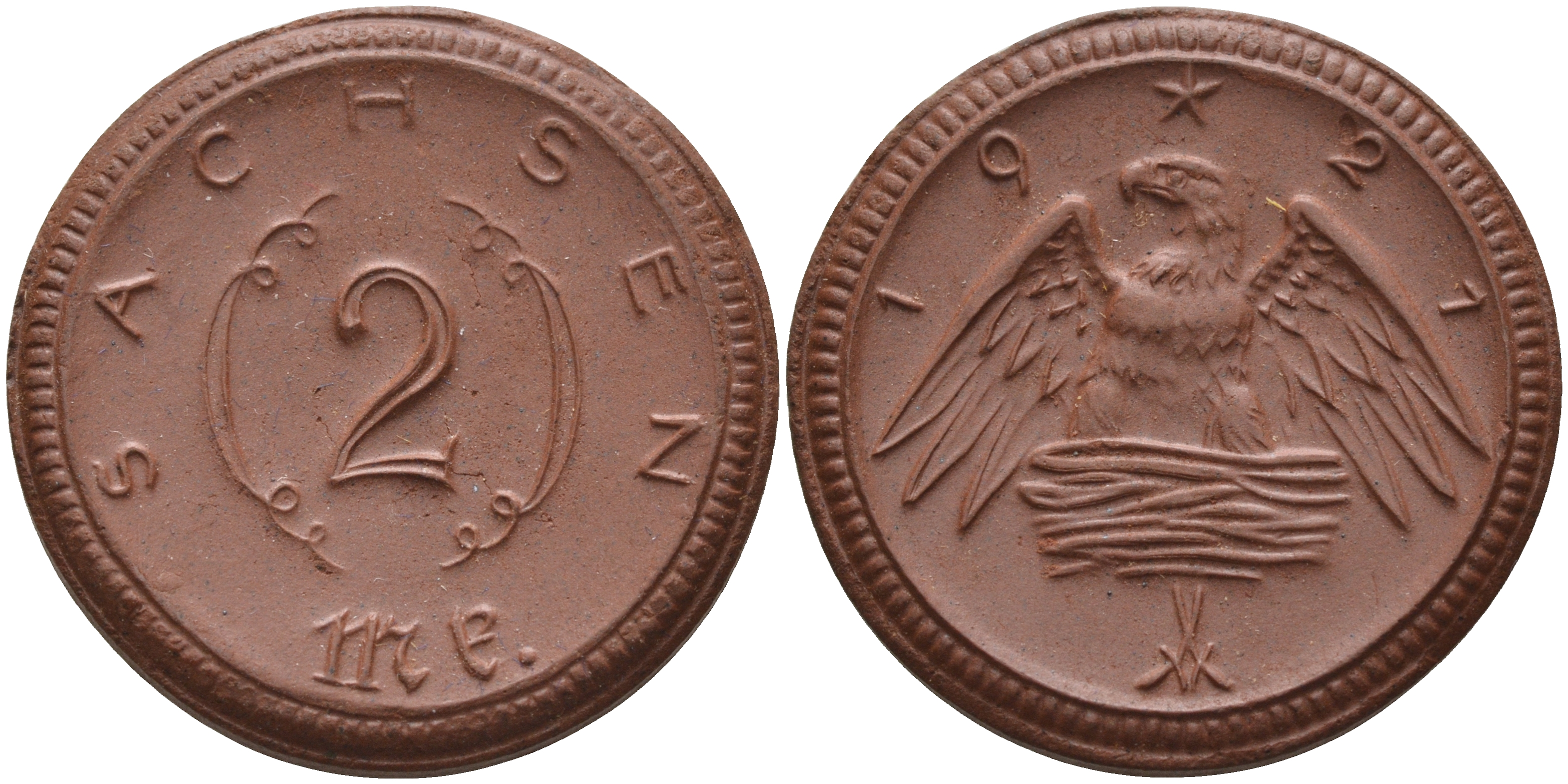 Саксония 2 марки 1921 J. N 56 фарфор 1094-1-35