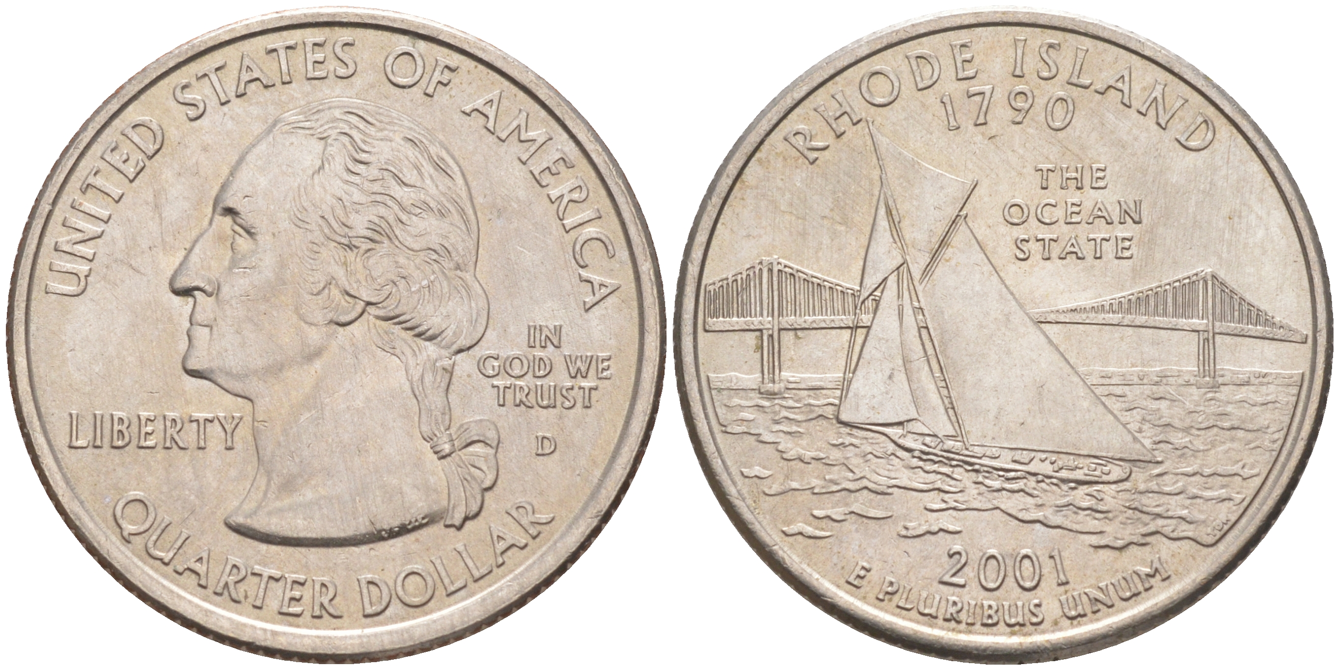 США 25 центов = квотер D, серия штаты США, Род-Айленд KM 320 медь плакированная медно-никелем 4114-143
