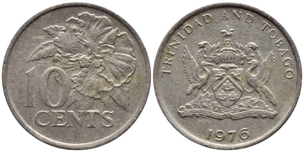 Тринидад и Тобаго 10 центов 1976 цветок гибискуса KM 31 медно-никель 4396-853