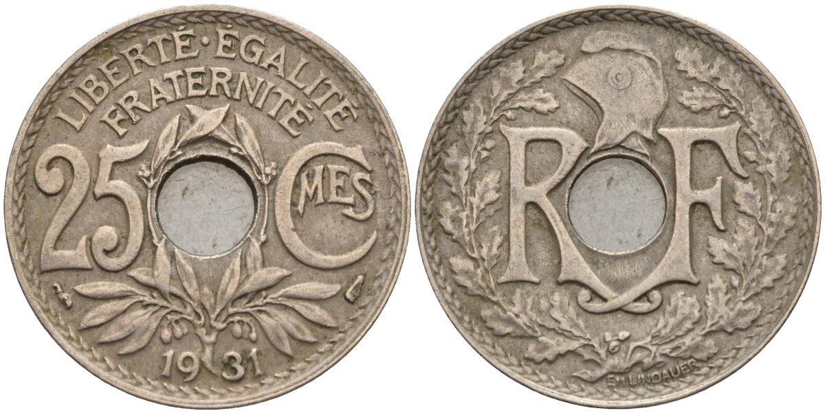 Франция 25 сантимов 1931 KM 867a, Le Franc 171.7 медно-никель 4143-444