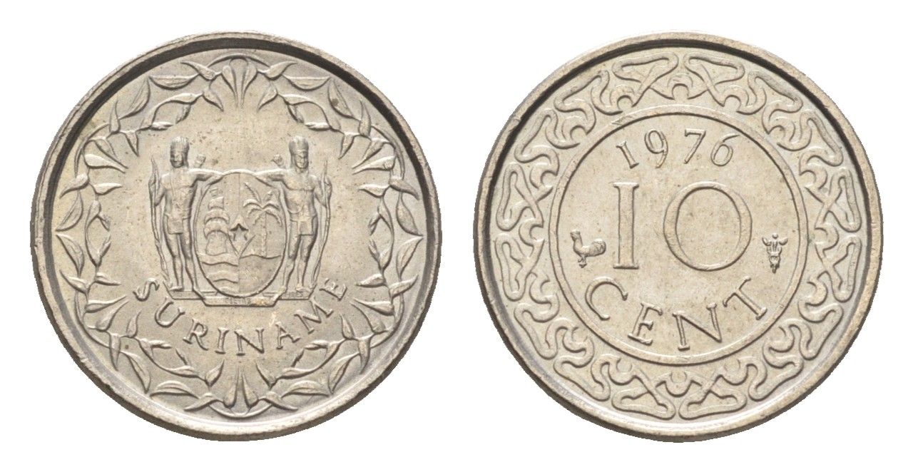 Суринам 10 центов 1976 KM 13 медно-никель 4664-362