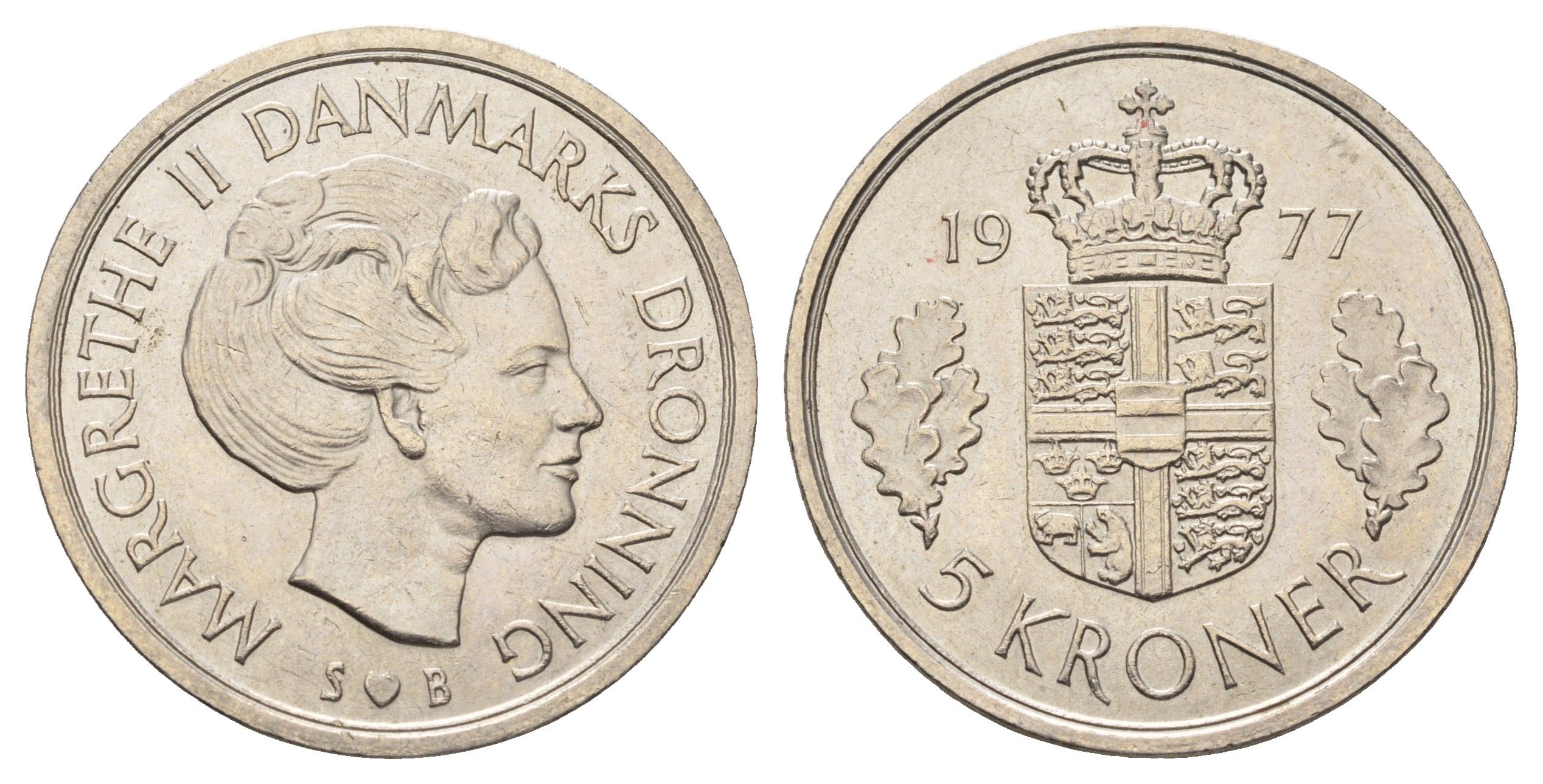 Дания 5 крон 1977 Маргрете II (1972-2024) KM 863 медно-никель aUNC 4168-243