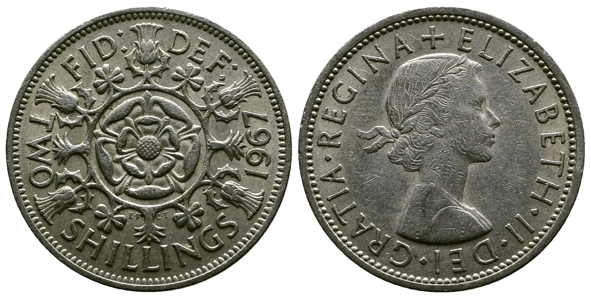 Великобритания 2 шиллинга (флорин) 1967 Елизавета II (1952-2022) KM 906, Spink 4146 медно-никель 4382-745