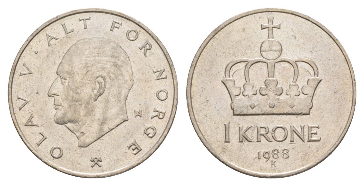 Норвегия 1 крона 1988 Улаф V (1957-1991) KM 419 медно-никель 4635-727