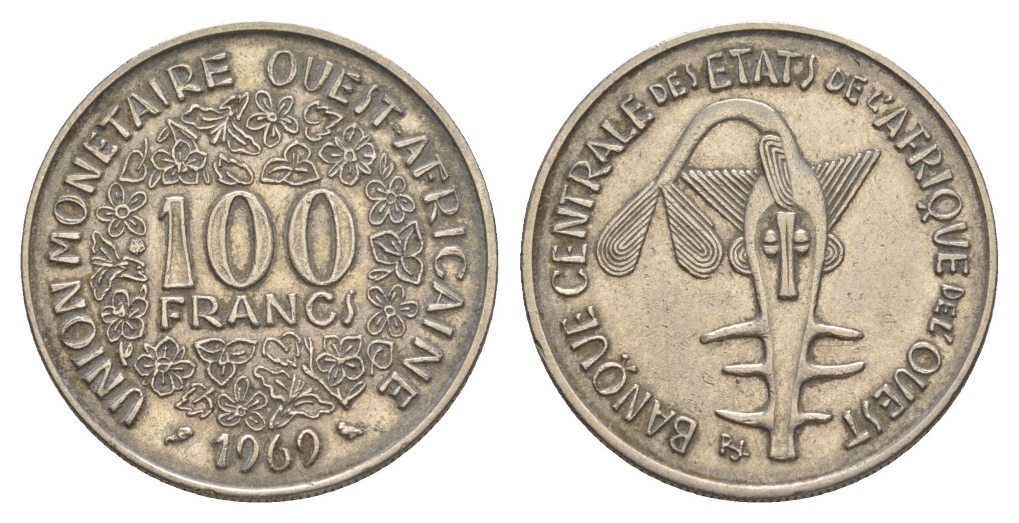 Западная Африка (BCEAO) 100 франков 1969 Центральный банк государств Западной Африки KM 4 никель 4642-317