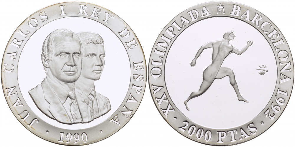 Испания 2000 песет 1990 XXV летние Олимпийские игры 1992 года в Барселоне, бег KM 864 серебро PROOF 1077-2-31
