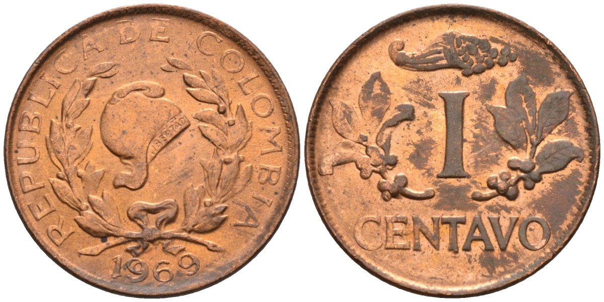 Колумбия 1 сентаво 1969 KM 205а сталь плакированная медью 4549-1254