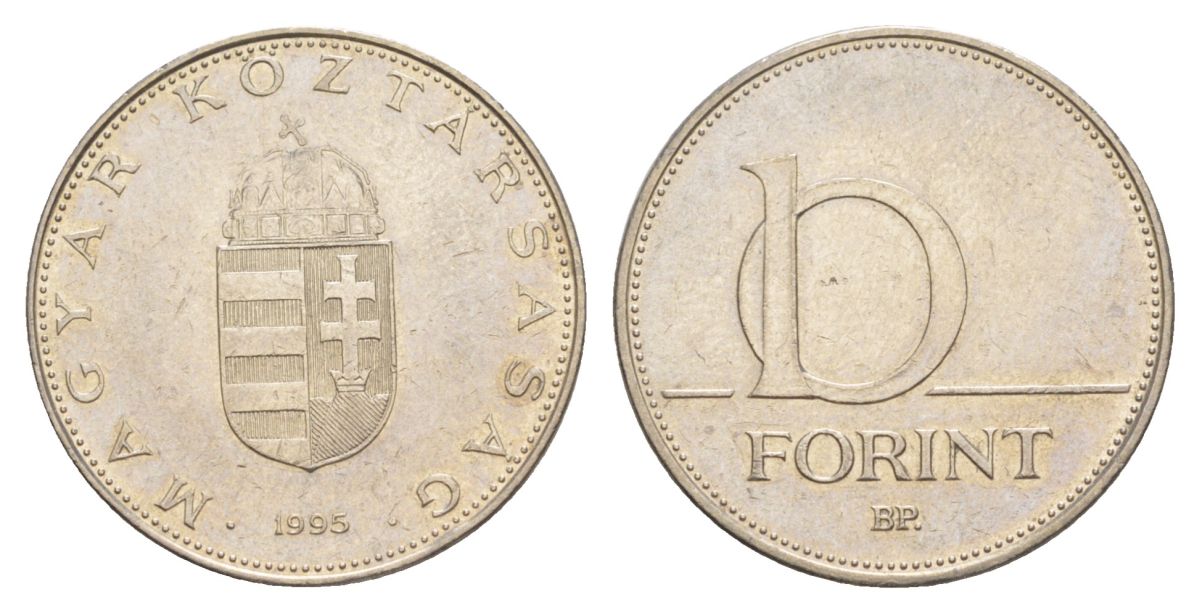 Венгрия 10 форинтов 1995 KM 695 латунь плакированная медно-никелем 4633-524