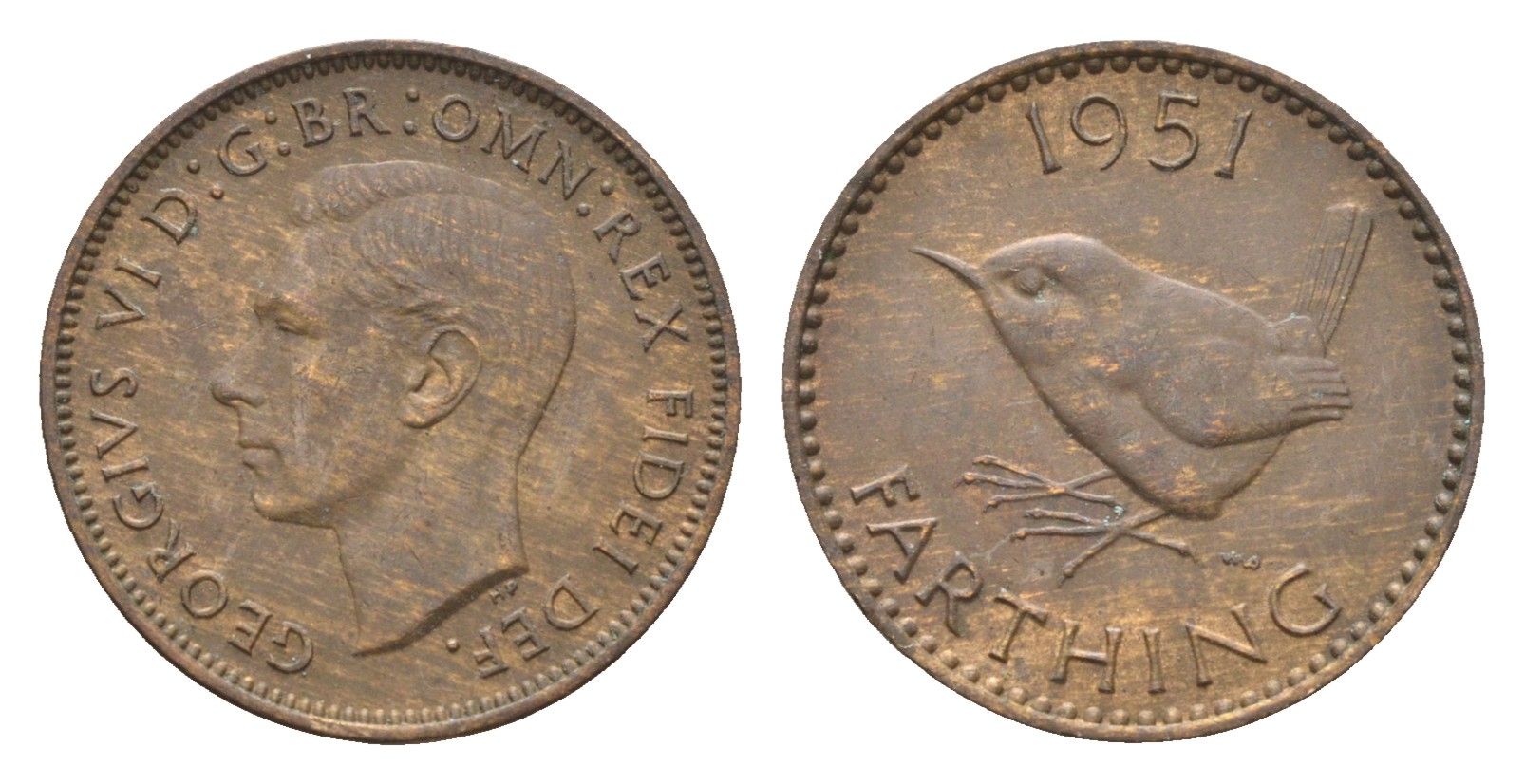 Великобритания 1 фартинг 1951 Георг VI (1936-1952) KM 867, Spink 4119 бронза 4664-358