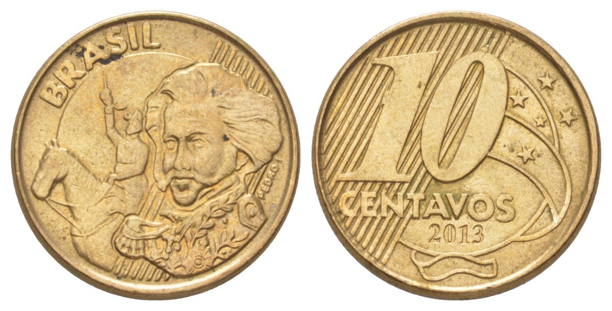 Бразилия 10 сентаво 2013 KM 649 сталь плакированная латунью UNC 4627-965