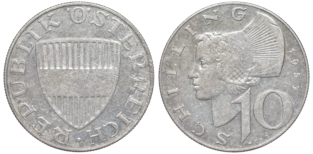 Австрия 10 шиллингов 1957  KM 2882 серебро     4178-1133