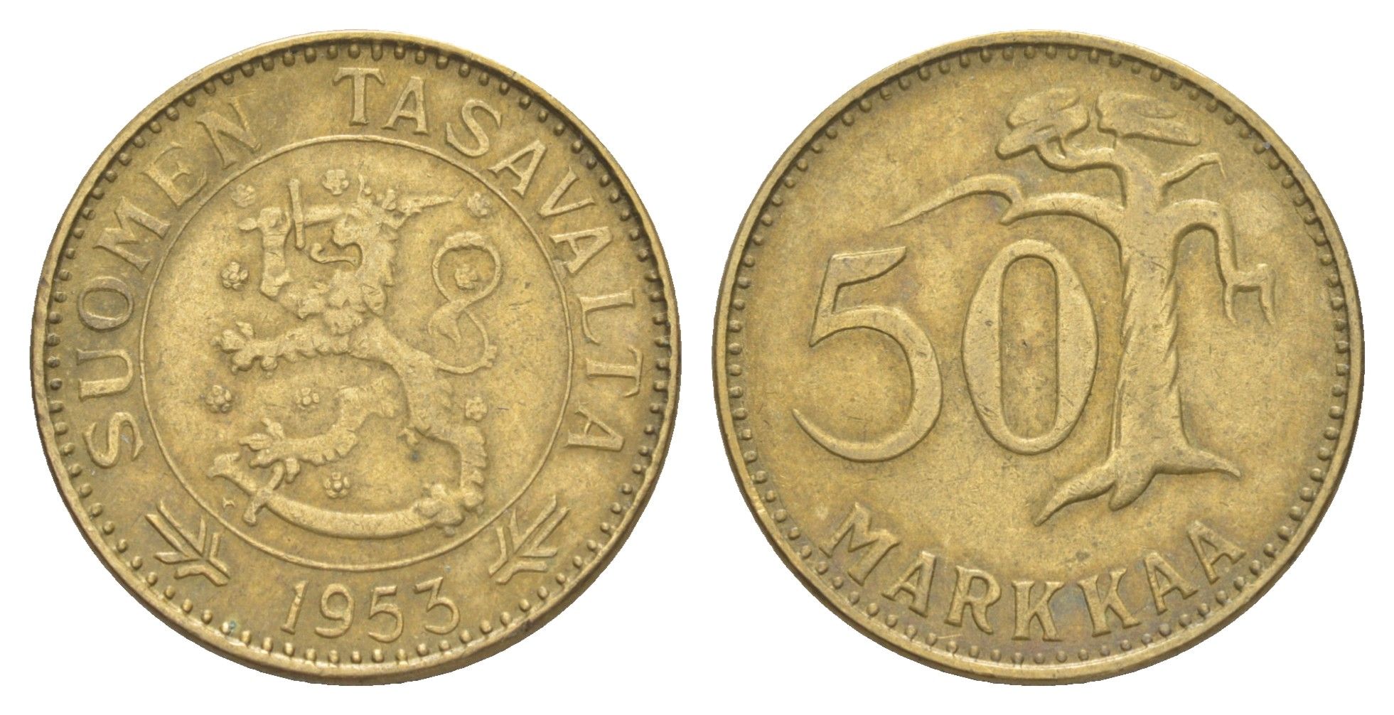 Финляндия 50 марок 1953 KM 40 алюминиевая бронза 4648-645