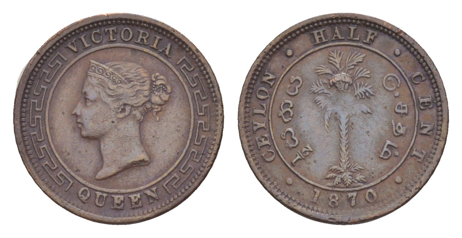 Цейлон 1/2 цента 1870 Виктория (1837-1901) KM 91 медь    4658-1066