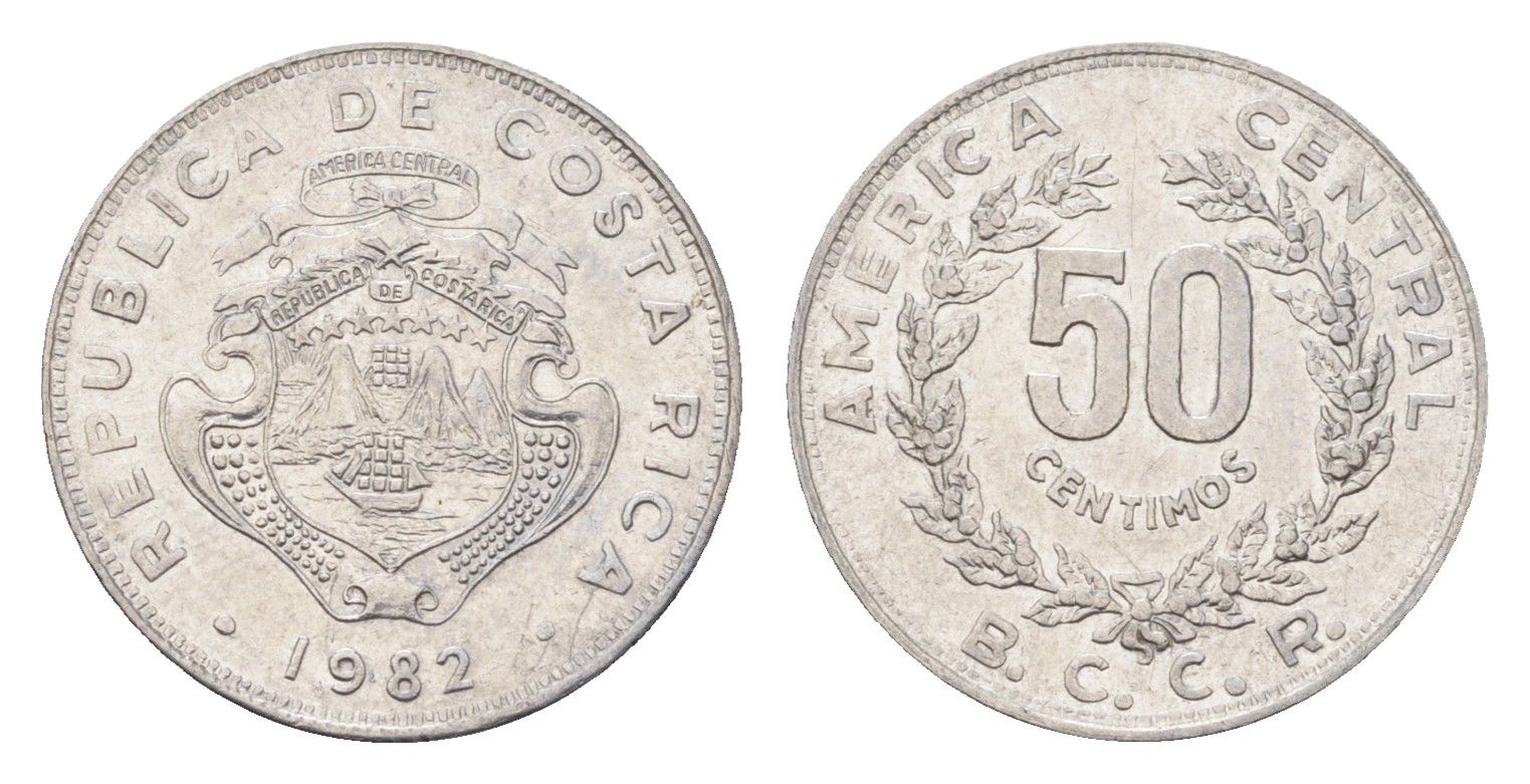 Коста-Рика 50 сентимо 1982 KM 209.1 нержавеющая сталь 4664-746